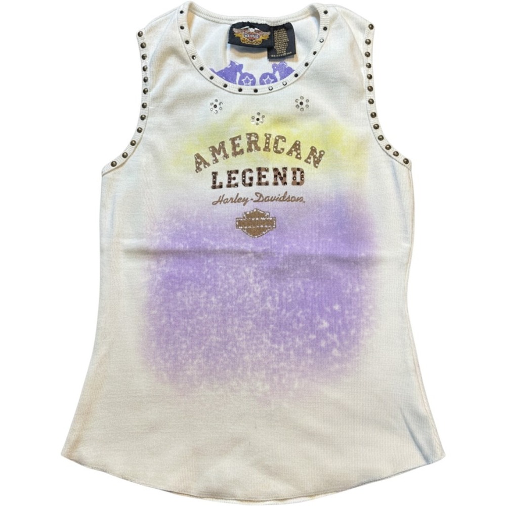 Harley-Davidson American Legend Studded Rhinestone Tank Top White Purple Medium